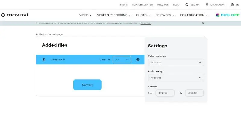 Additional video conversion settings of Movavi Video Converter Additional video conversion settings of Movavi Video Converter