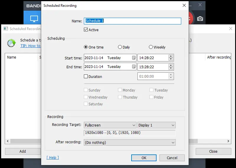 Scheduling recording in Bandicam Scheduling recording in Bandicam