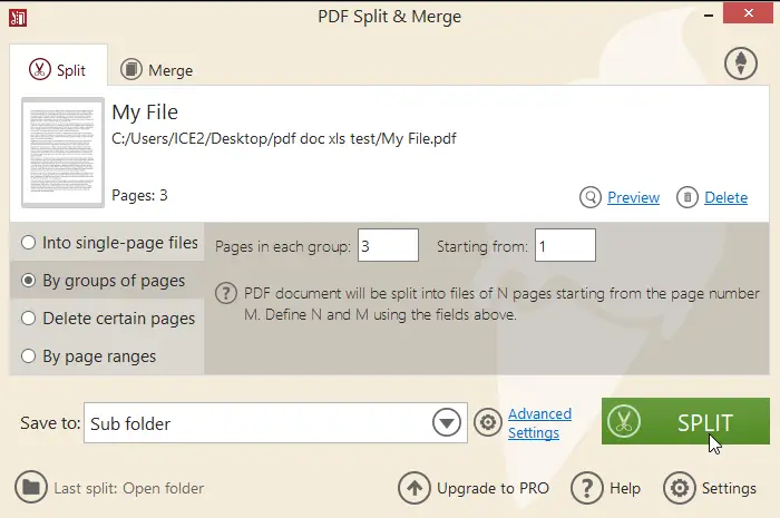 Select pages or page ranges for splitting in Icecream PDF Split & Merge