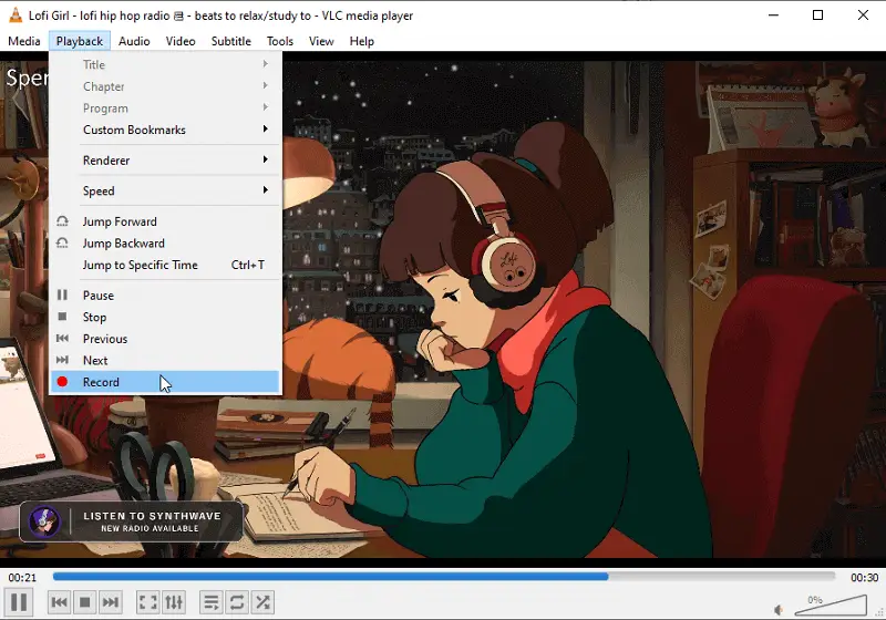 Choosing the playback option in VLC Media Player Choosing the playback option in VLC Media Player